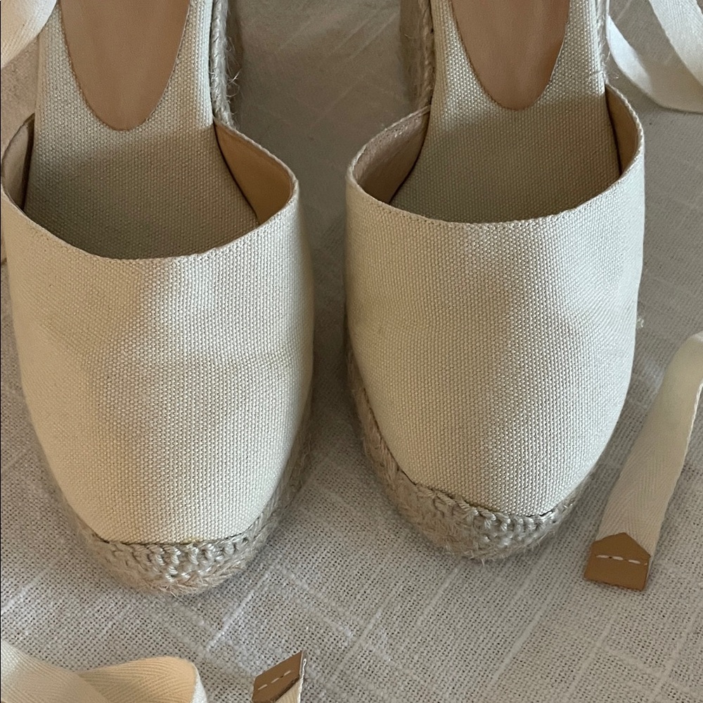 Elegant Cream Espadrille Wedge Sandals EU 38 US 7.5 - Picture 5 of 15